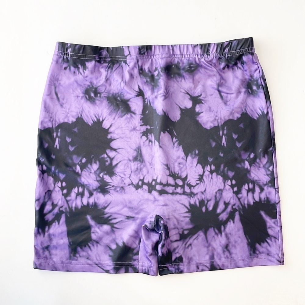 SHEIN purple/black tie dye print bike shorts